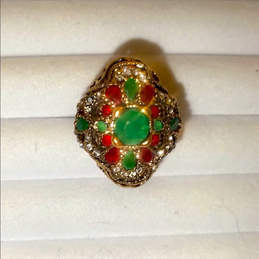 Emerald, Ruby & White Topaz Ring - image 2